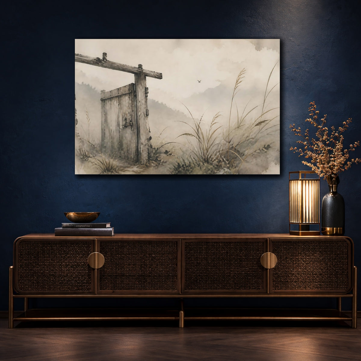 Mockup 4. Weathered Wooden Gate shown as canvas print