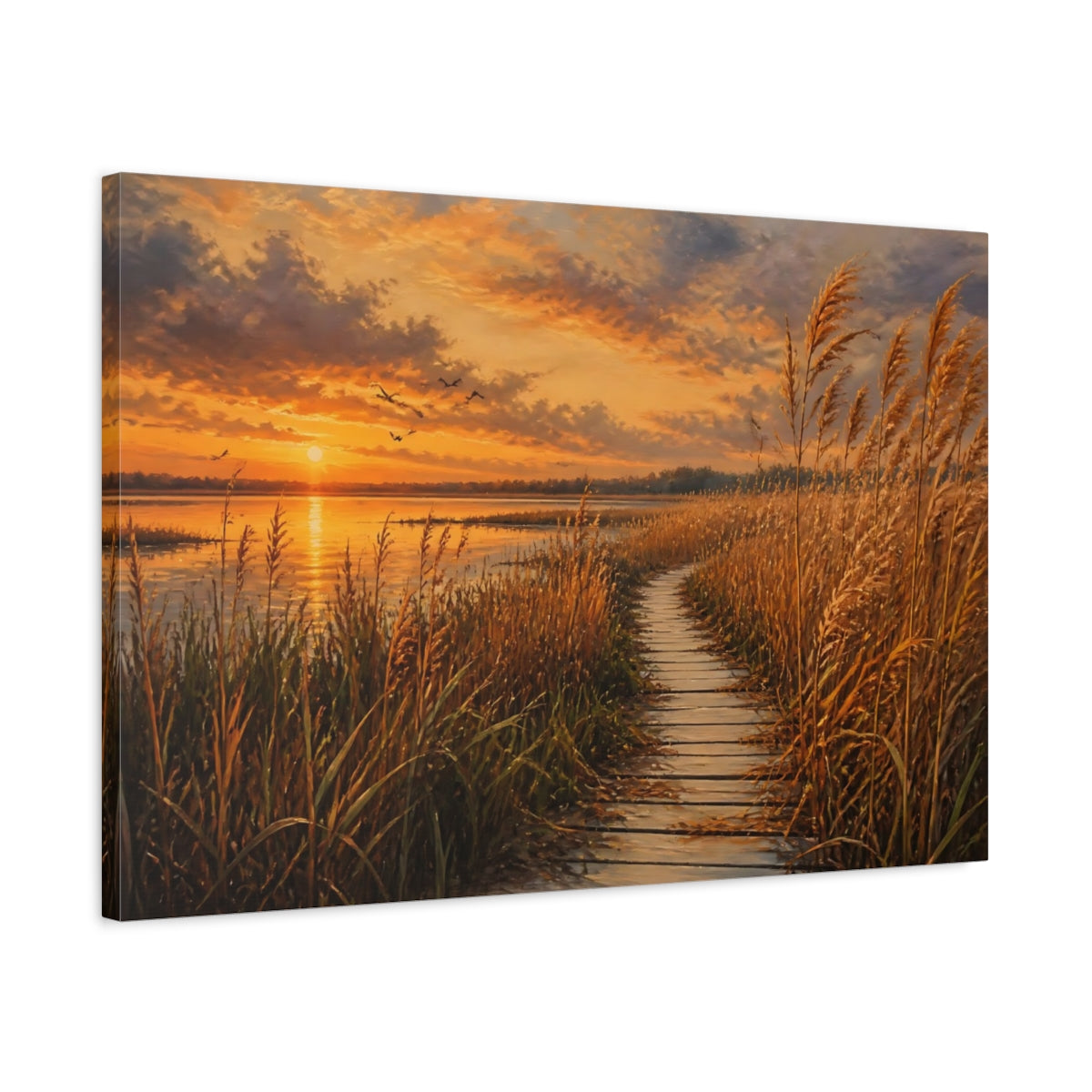 Side Mockup 2. Wetland Path Landscape shown as canvas print