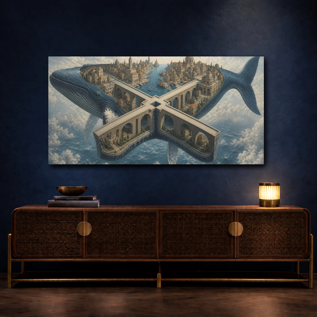 Mockup 4. Whale City Illusion shown as canvas print