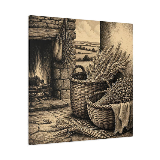 Main Mockup. Wheat Harvest Baskets shown as canvas print