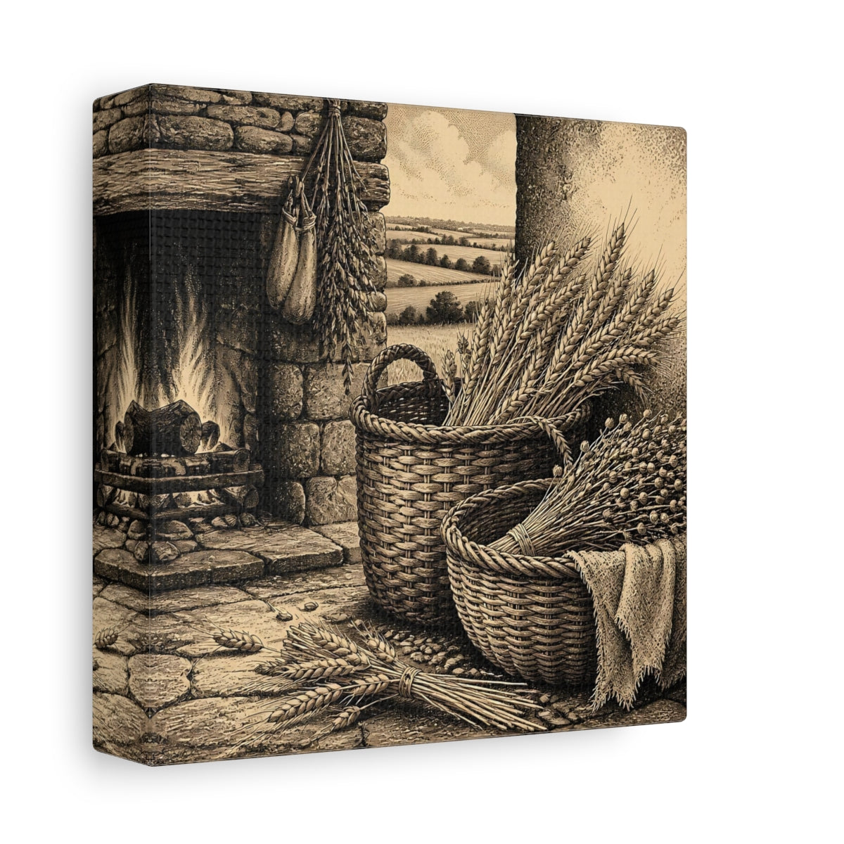 Side Mockup 2. Wheat Harvest Baskets shown as canvas print