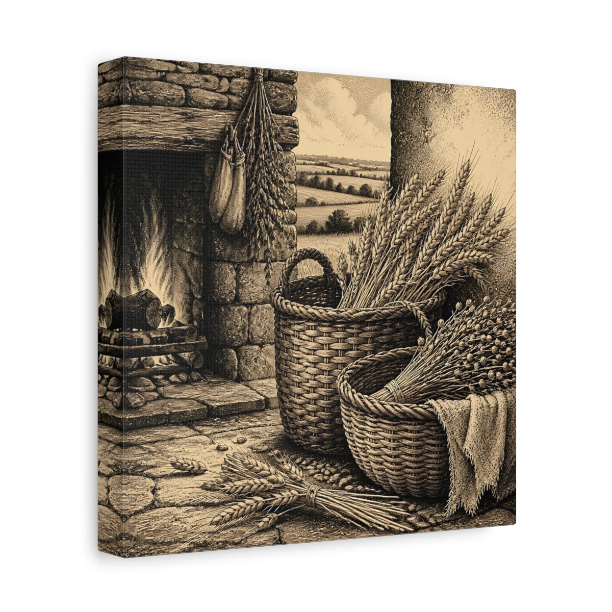 Side Mockup 9. Wheat Harvest Baskets shown as canvas print