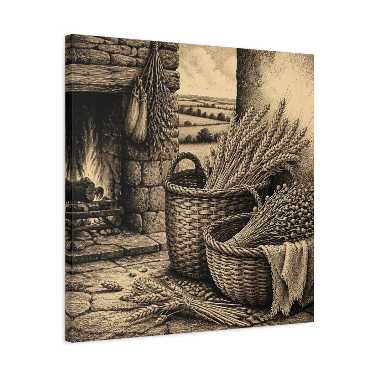 Side Mockup 4. Wheat Harvest Baskets shown as canvas print