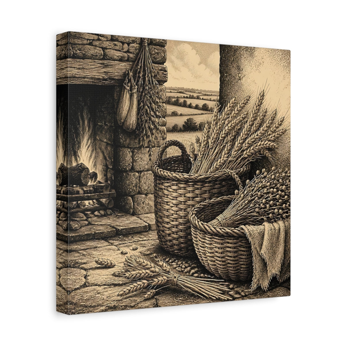 Side Mockup 8. Wheat Harvest Baskets shown as canvas print