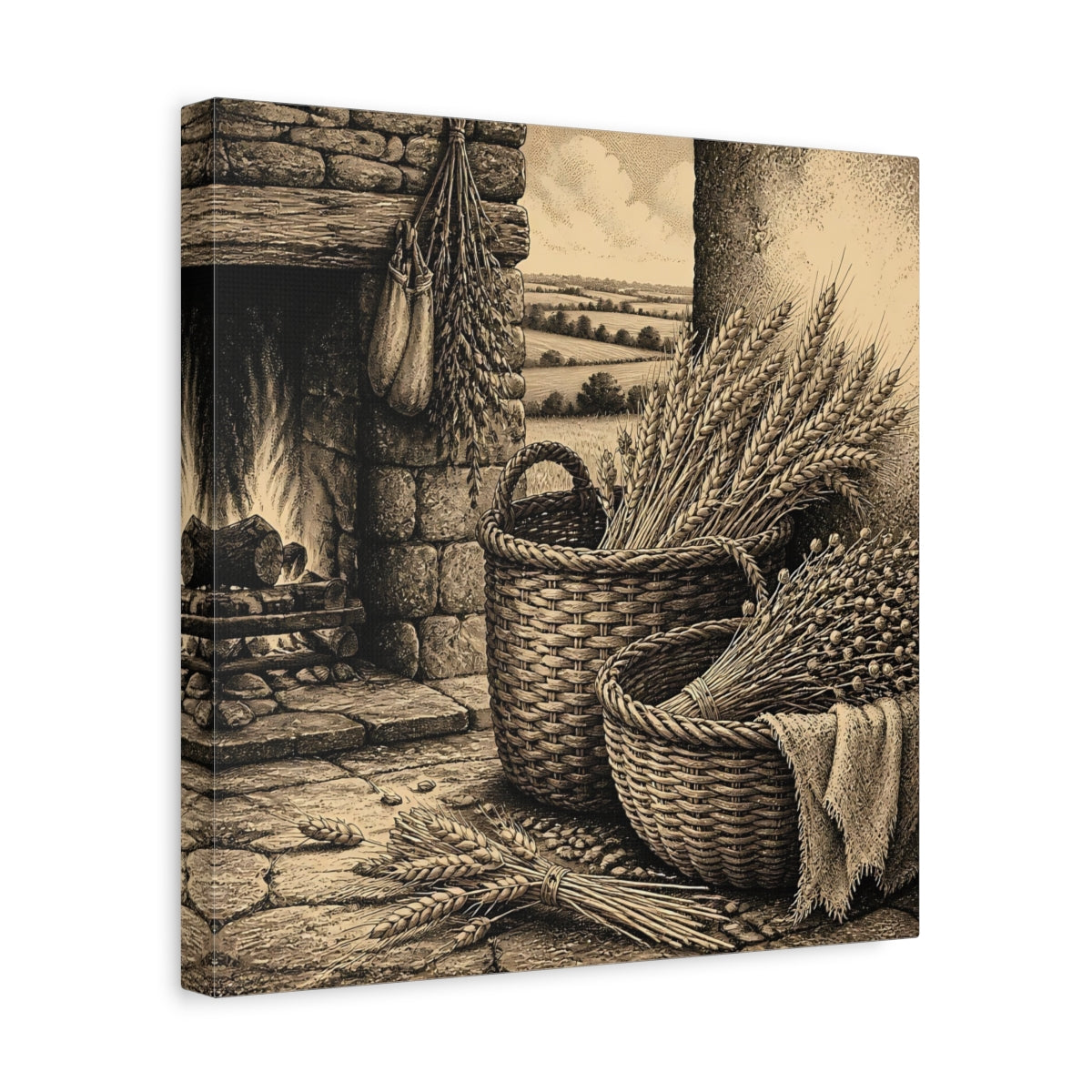 Side Mockup 7. Wheat Harvest Baskets shown as canvas print