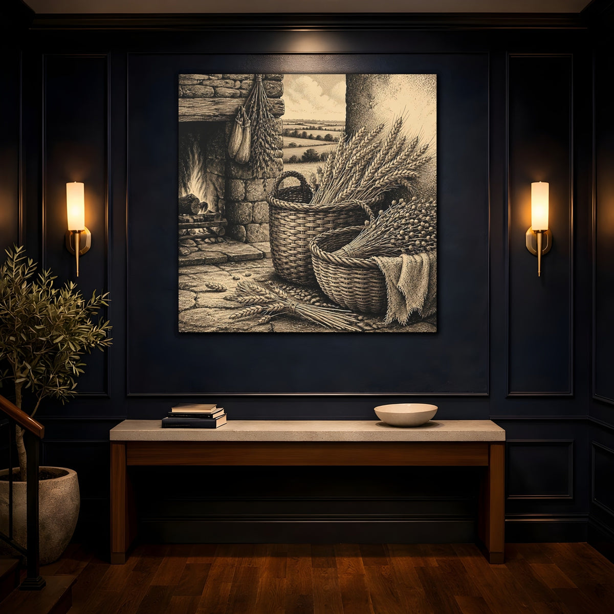 Mockup 4. Wheat Harvest Baskets shown as canvas print