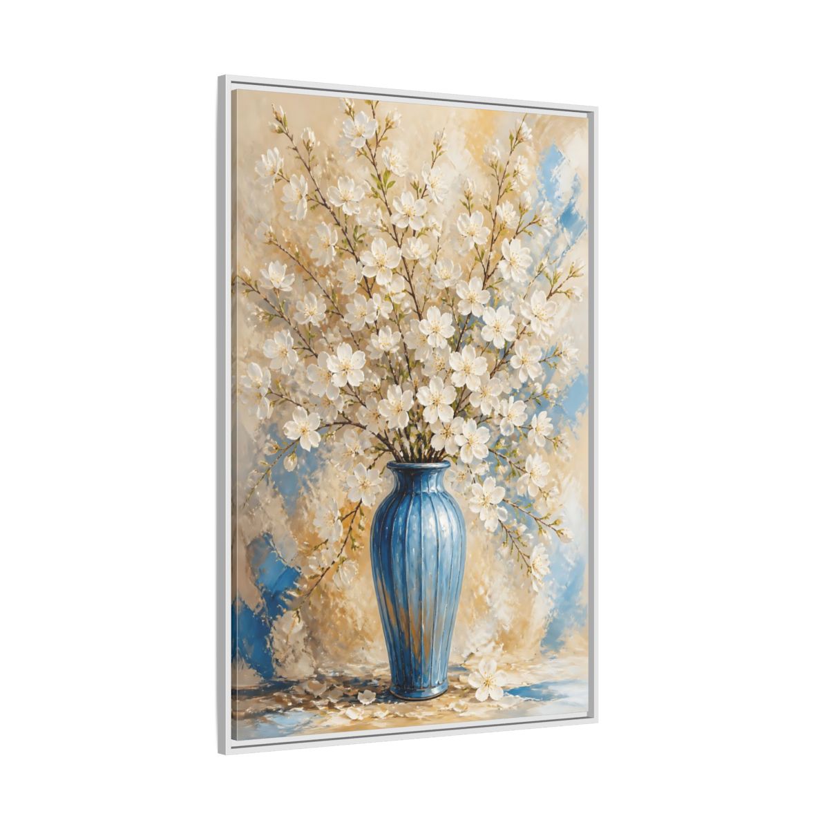 Side Mockup 7. White Blossom Floral Vase shown as framed canvas print