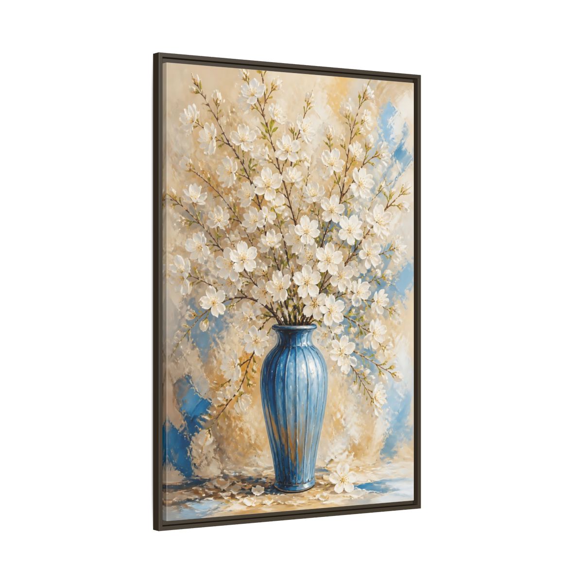Side Mockup 8. White Blossom Floral Vase shown as framed canvas print