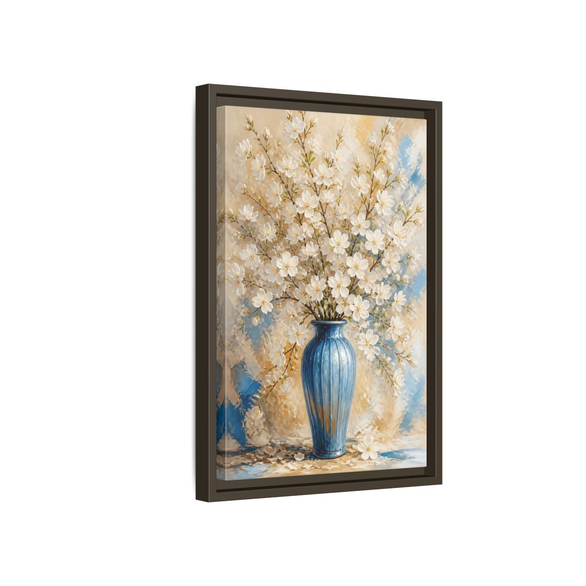 Side Mockup 5. White Blossom Floral Vase shown as framed canvas print