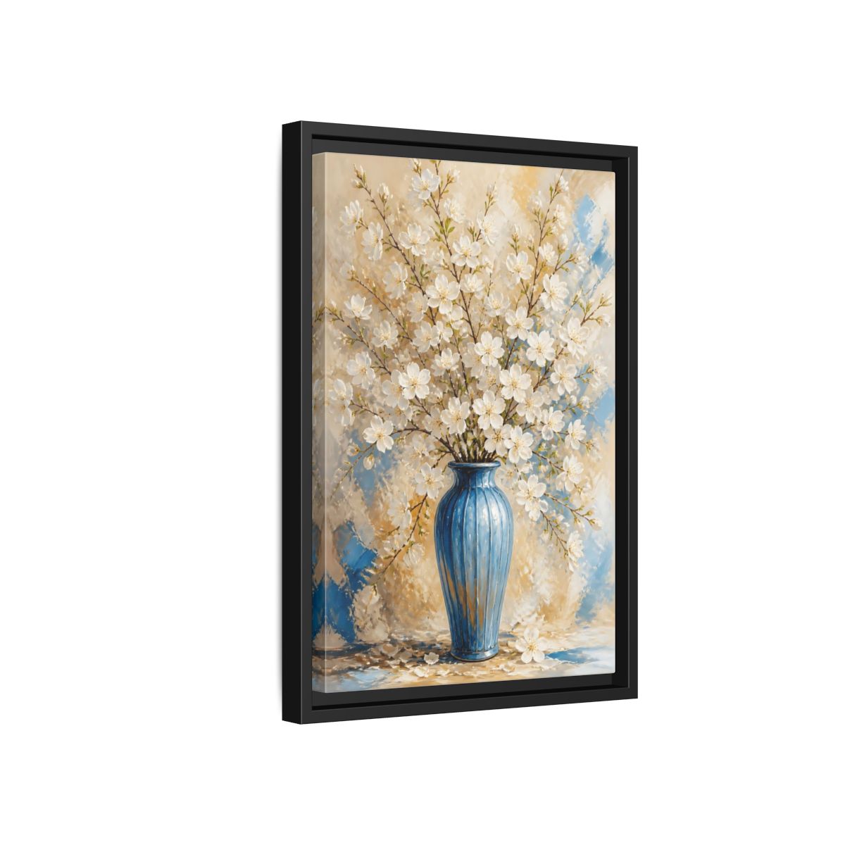 Side Mockup 6. White Blossom Floral Vase shown as framed canvas print