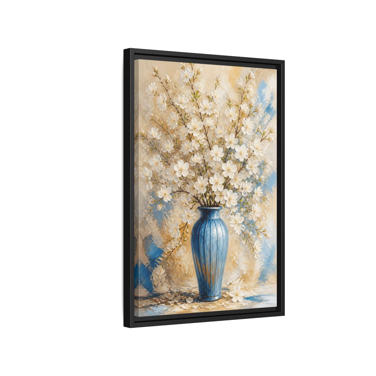 Side Mockup 3. White Blossom Floral Vase shown as framed canvas print