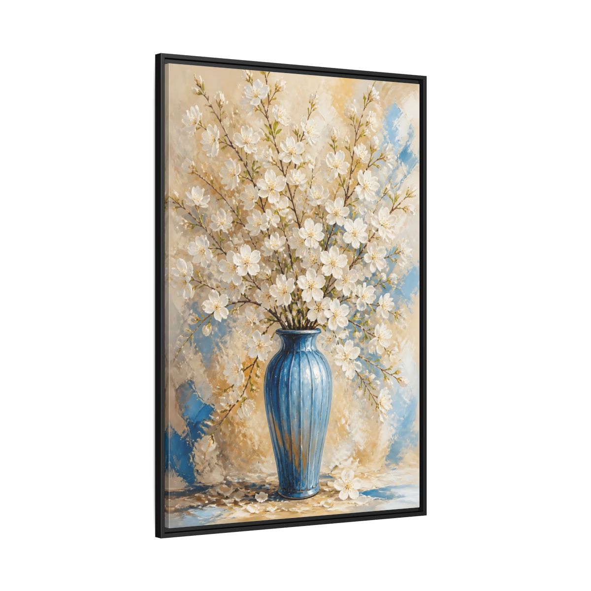 Side Mockup 12. White Blossom Floral Vase shown as framed canvas print