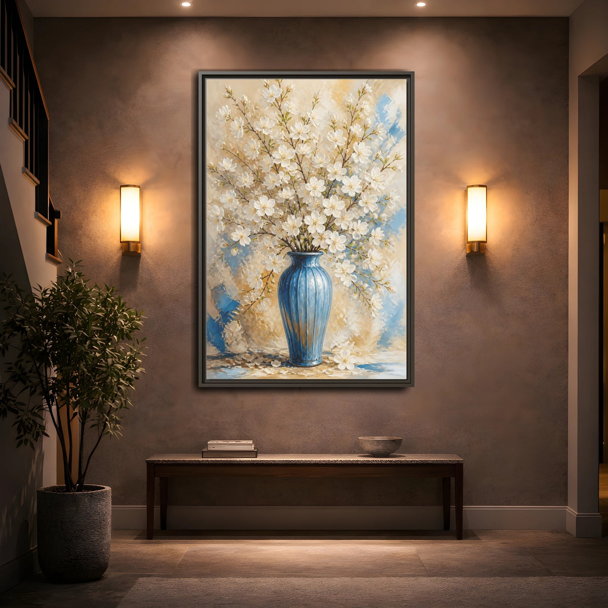 Mockup 2. White Blossom Floral Vase shown as framed canvas print