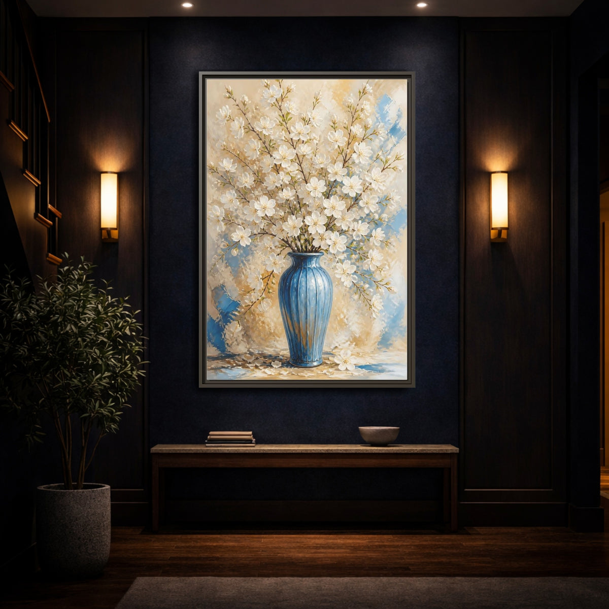 Mockup 4. White Blossom Floral Vase shown as framed canvas print
