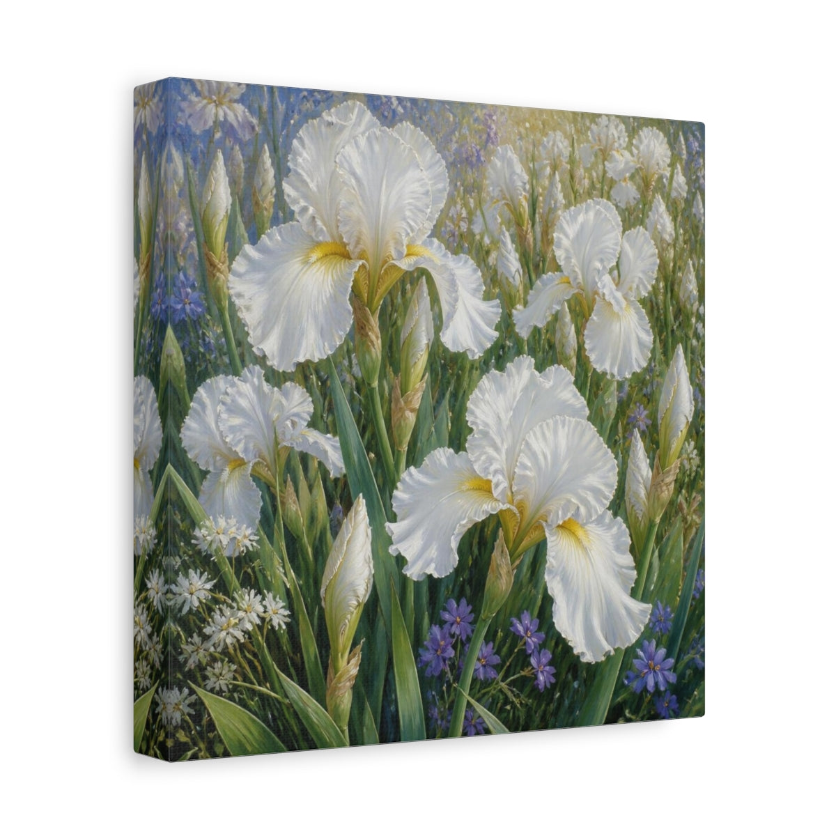 Side Mockup 9. White Iris Garden Flowers shown as canvas print