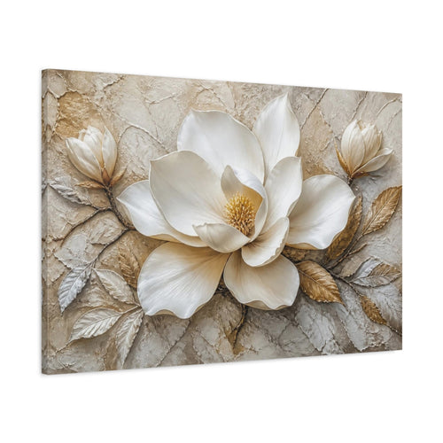 Main Mockup. White Magnolia Floral Elegance shown as canvas print