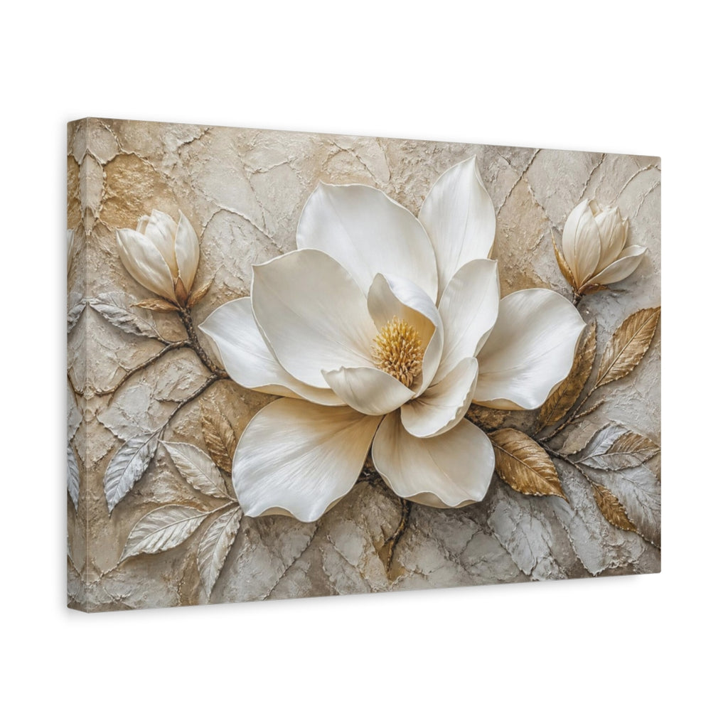 Side Mockup 4. White Magnolia Floral Elegance shown as canvas print