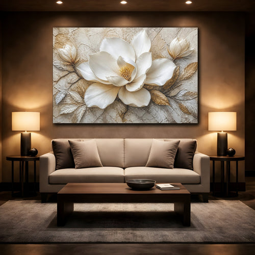 Mockup 2. White Magnolia Floral Elegance shown as canvas print