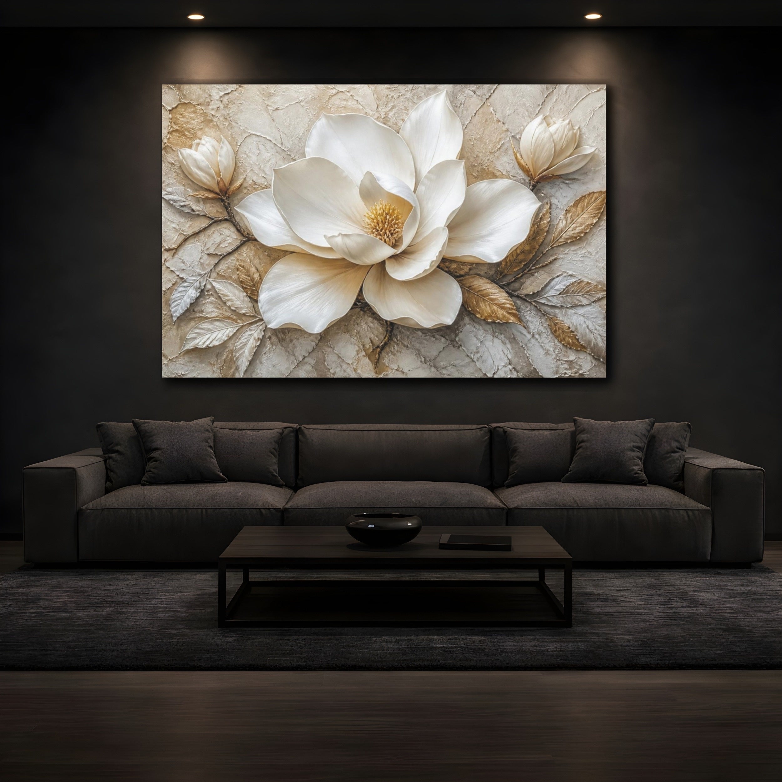 Mockup 3. White Magnolia Floral Elegance shown as canvas print