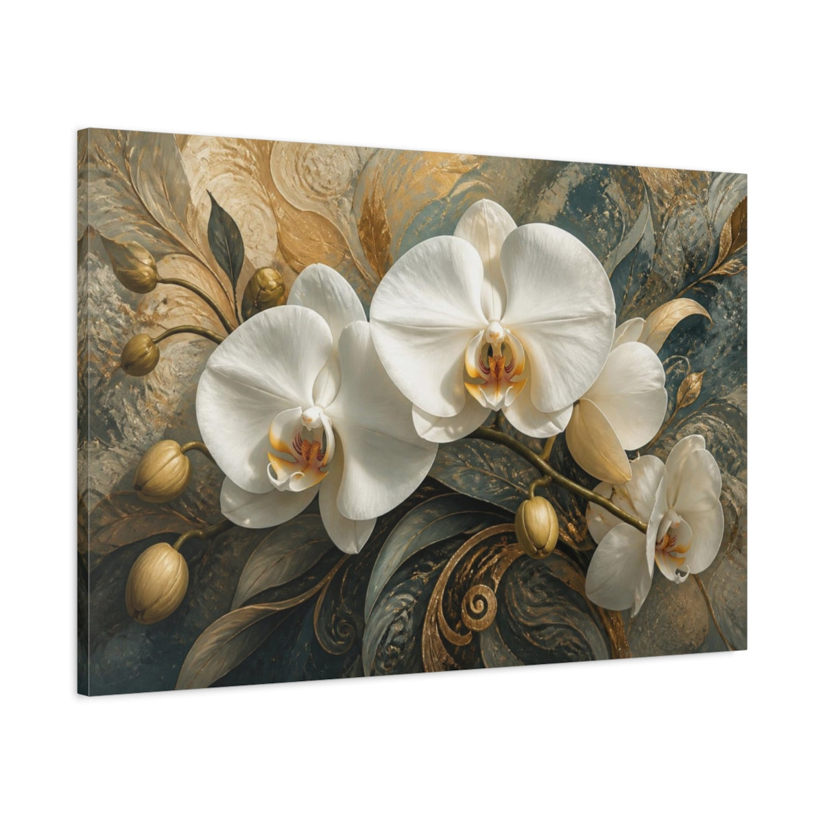Main Mockup. White Orchid Floral Elegance shown as canvas print