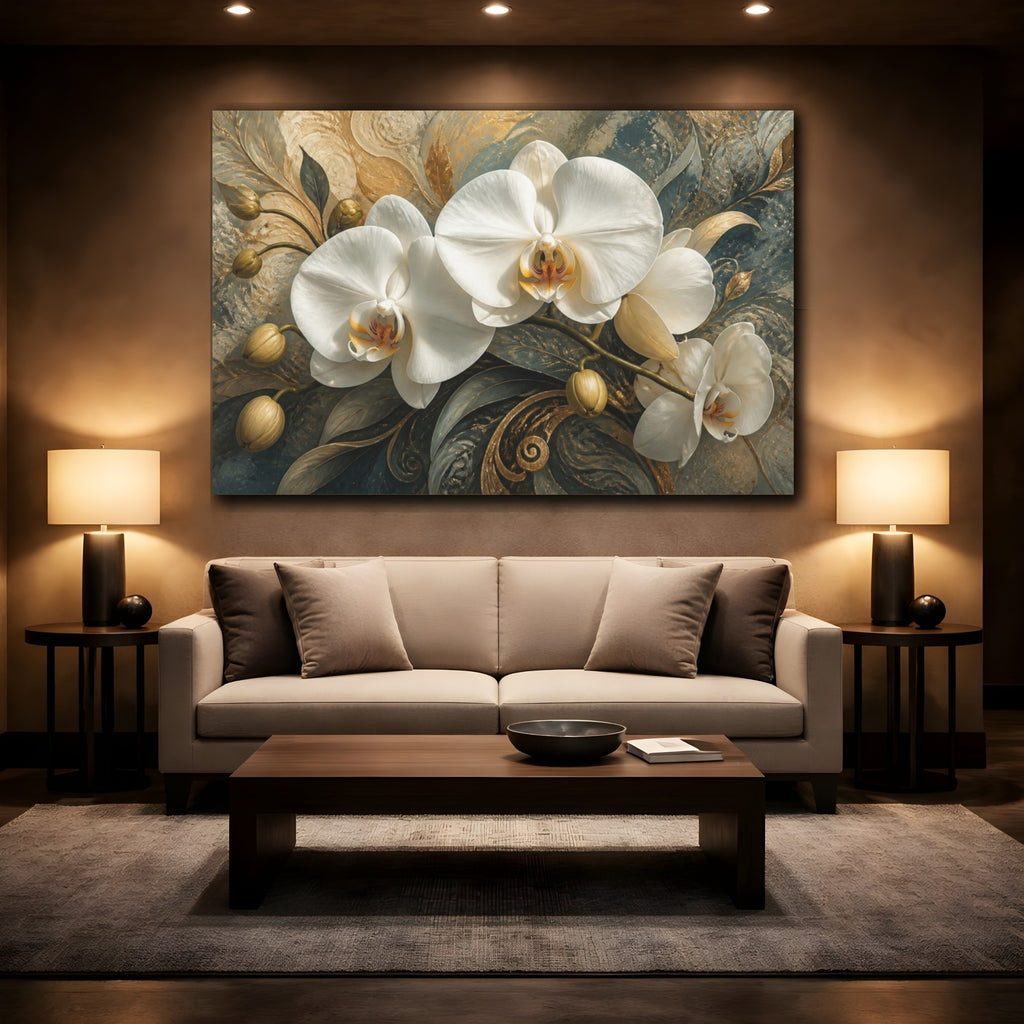 Mockup 2. White Orchid Floral Elegance shown as canvas print