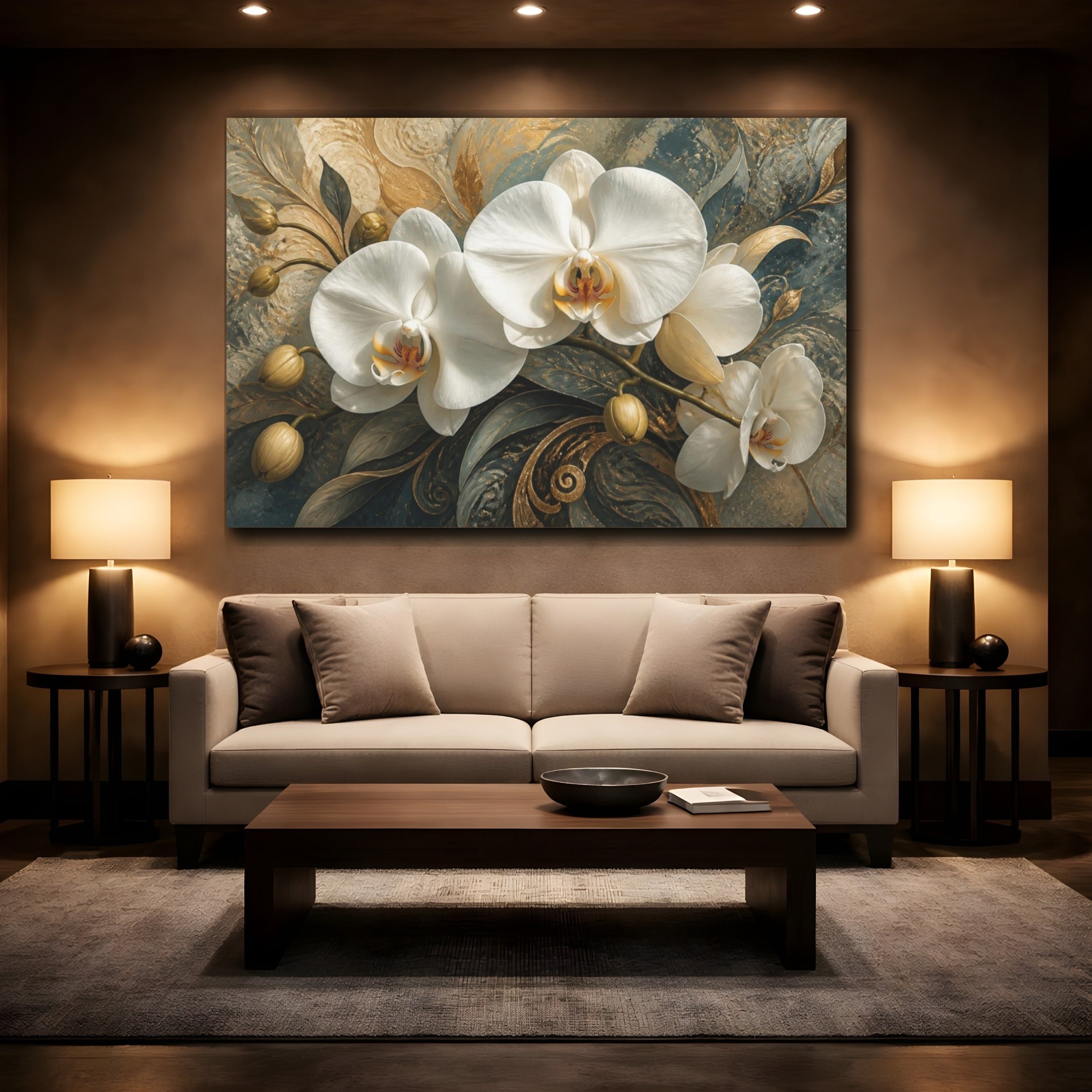 Mockup 2. White Orchid Floral Elegance shown as canvas print