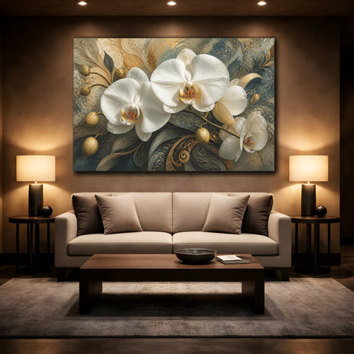 Mockup 2. White Orchid Floral Elegance shown as canvas print