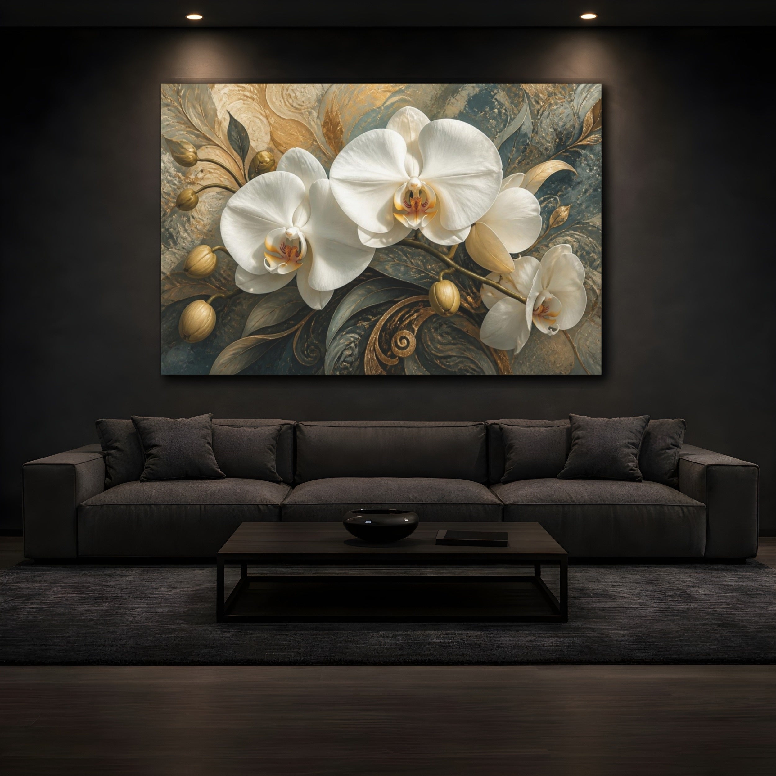 Mockup 3. White Orchid Floral Elegance shown as canvas print