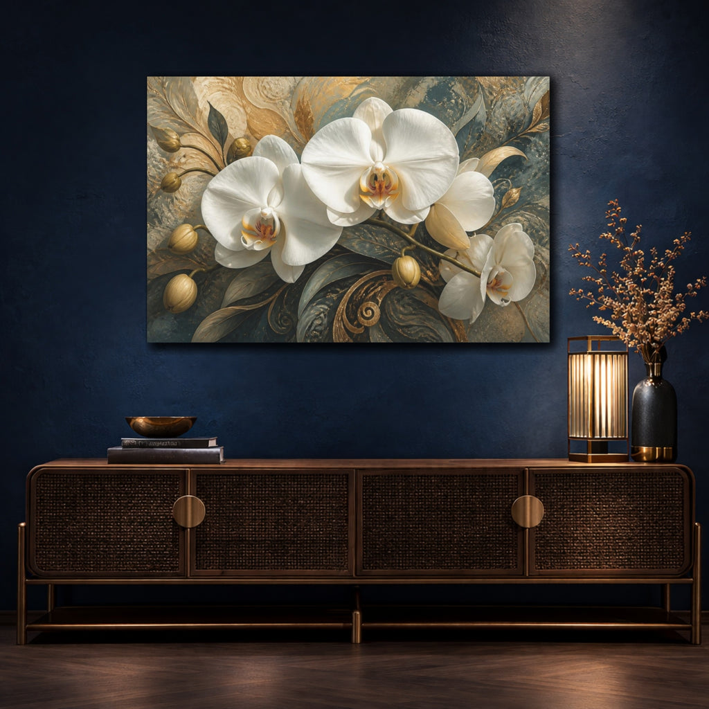 Mockup 4. White Orchid Floral Elegance shown as canvas print