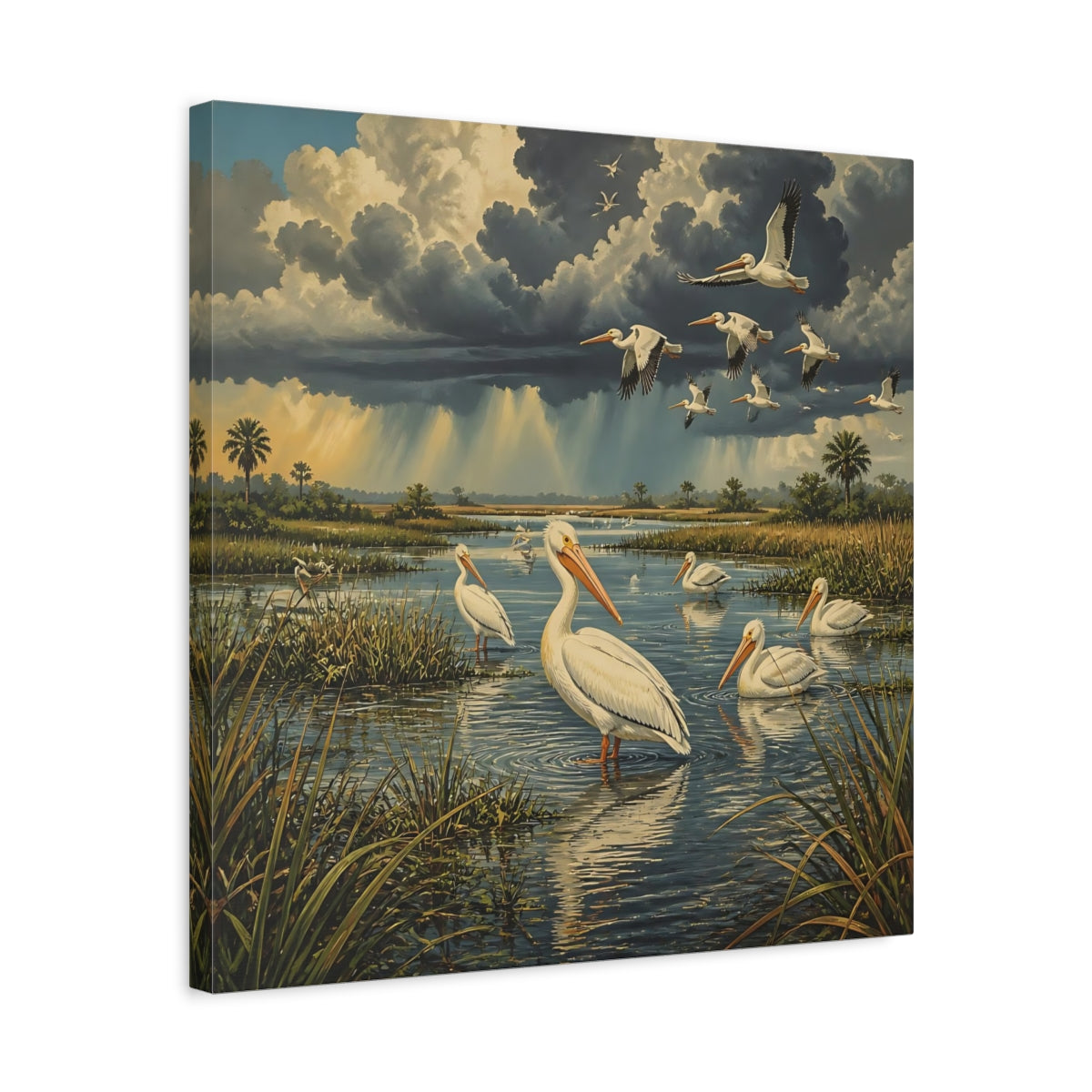 Side Mockup 5. White Pelican Marsh Landscape shown as canvas print