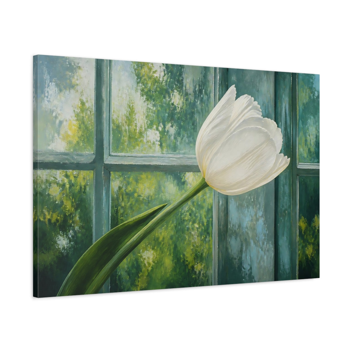 Main Mockup. White Tulip Flower Study shown as canvas print