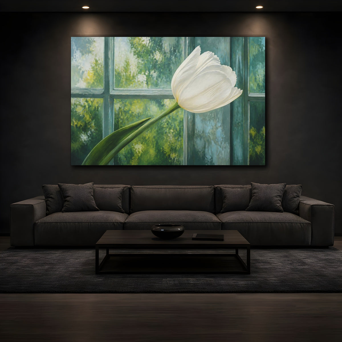 Mockup 3. White Tulip Flower Study shown as canvas print