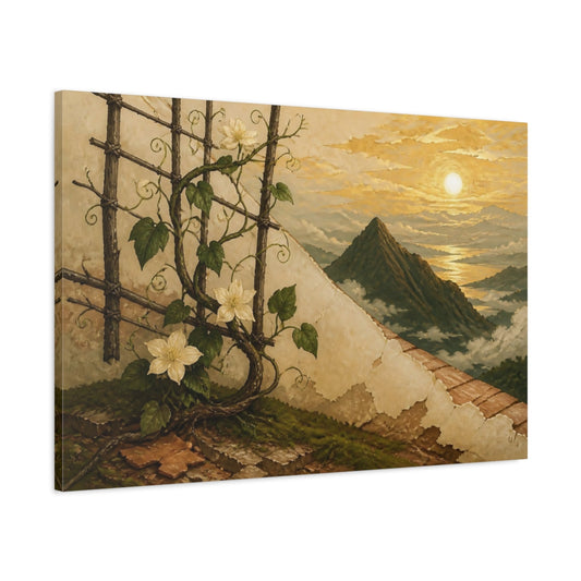 Main Mockup. White Vine On Trellis shown as canvas print