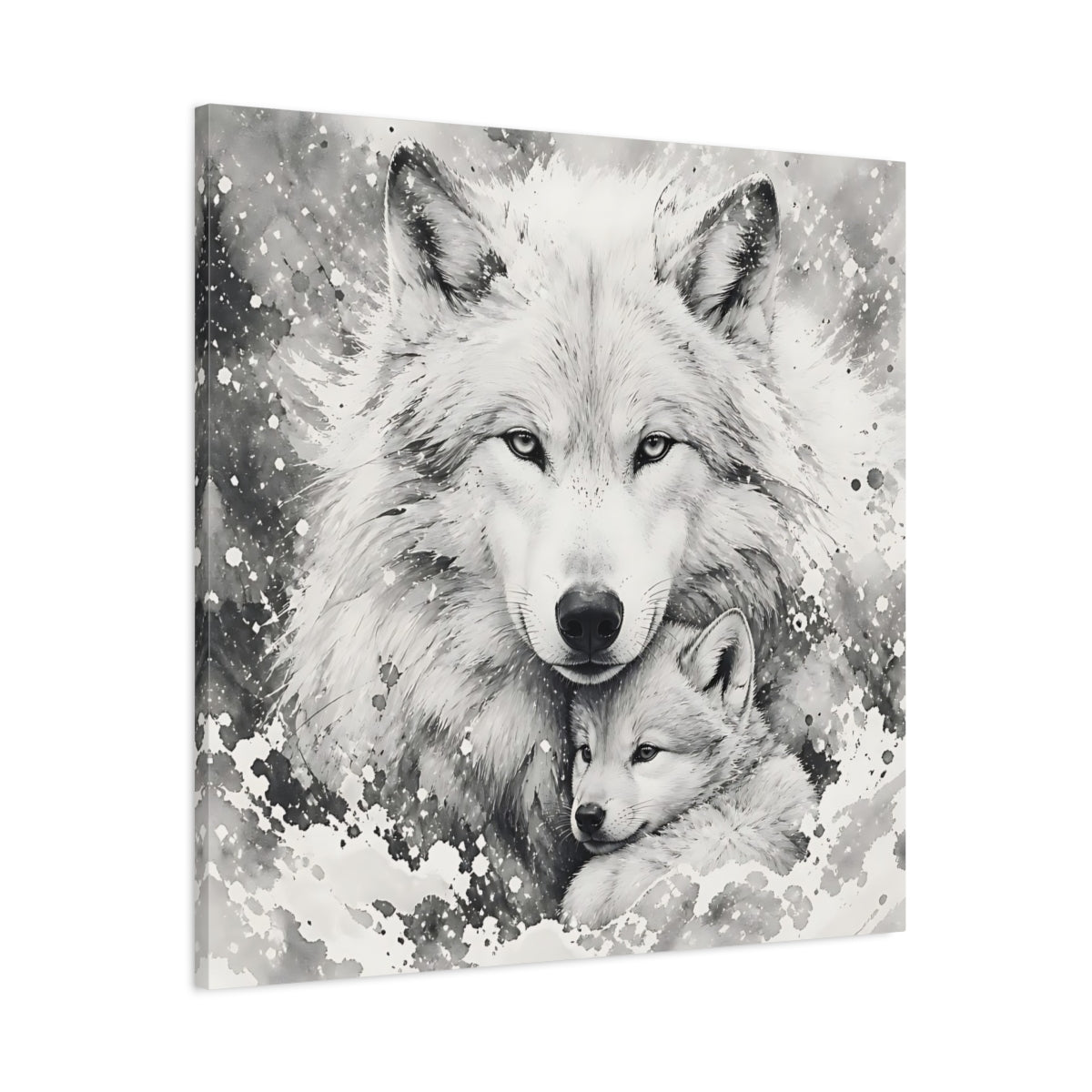 Main Mockup. White Wolf Animal Portrait shown as canvas print