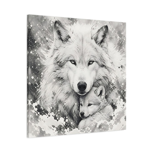 Main Mockup. White Wolf Animal Portrait shown as canvas print