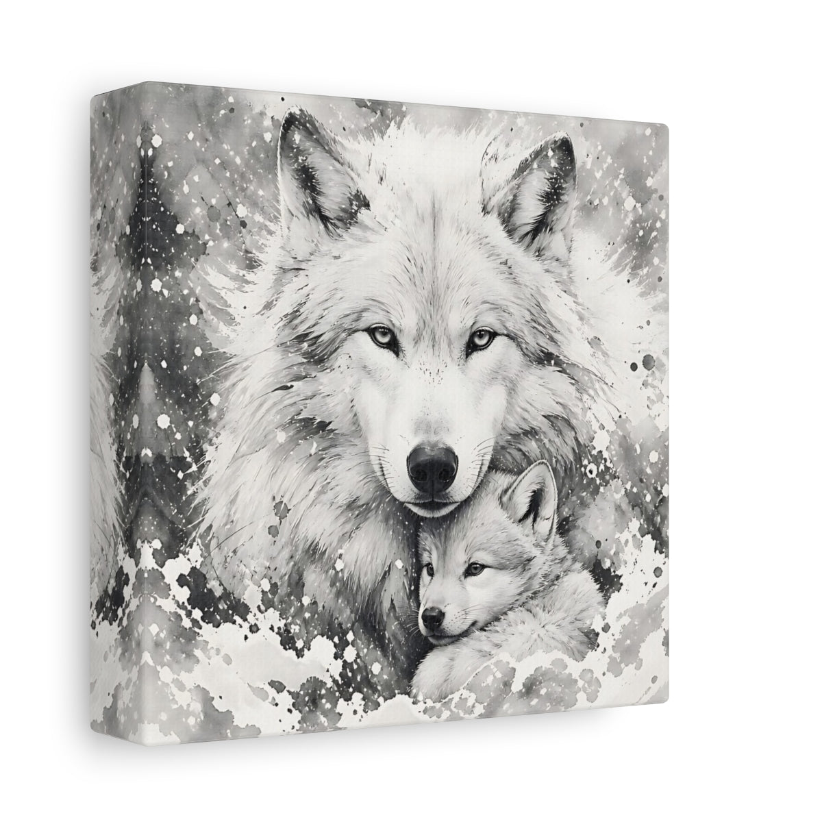 Side Mockup 2. White Wolf Animal Portrait shown as canvas print