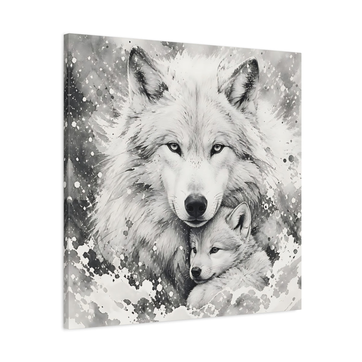 Side Mockup 3. White Wolf Animal Portrait shown as canvas print