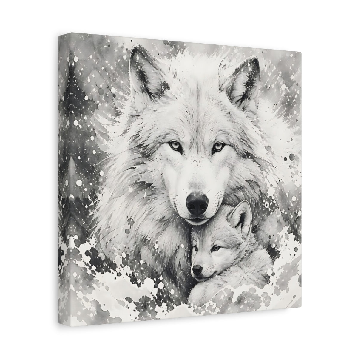 Side Mockup 8. White Wolf Animal Portrait shown as canvas print