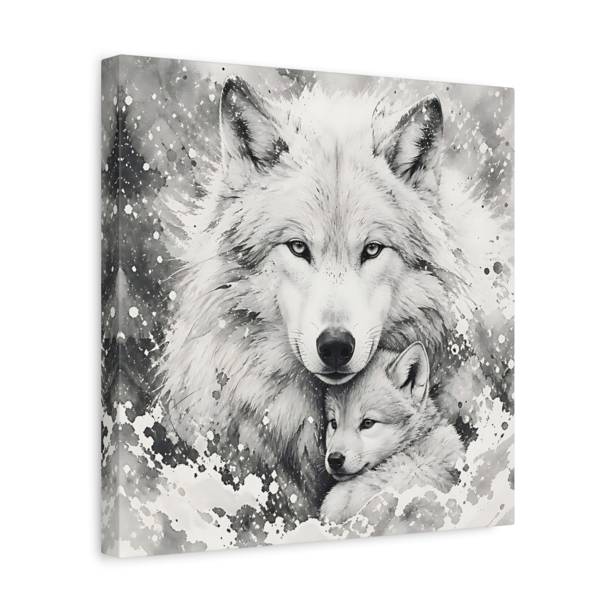 Side Mockup 7. White Wolf Animal Portrait shown as canvas print