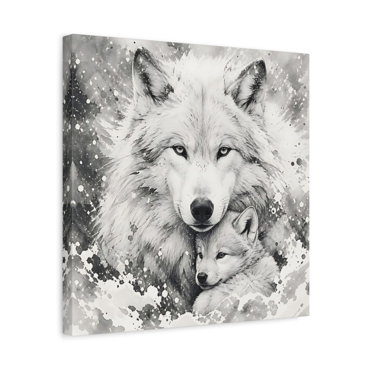 Side Mockup 6. White Wolf Animal Portrait shown as canvas print