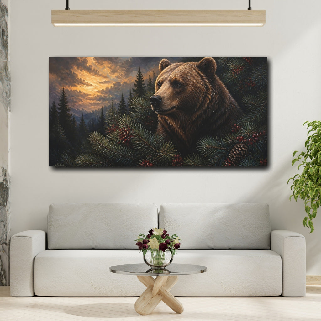 Mockup 2. Wild Animals Bear Portrait shown as canvas print