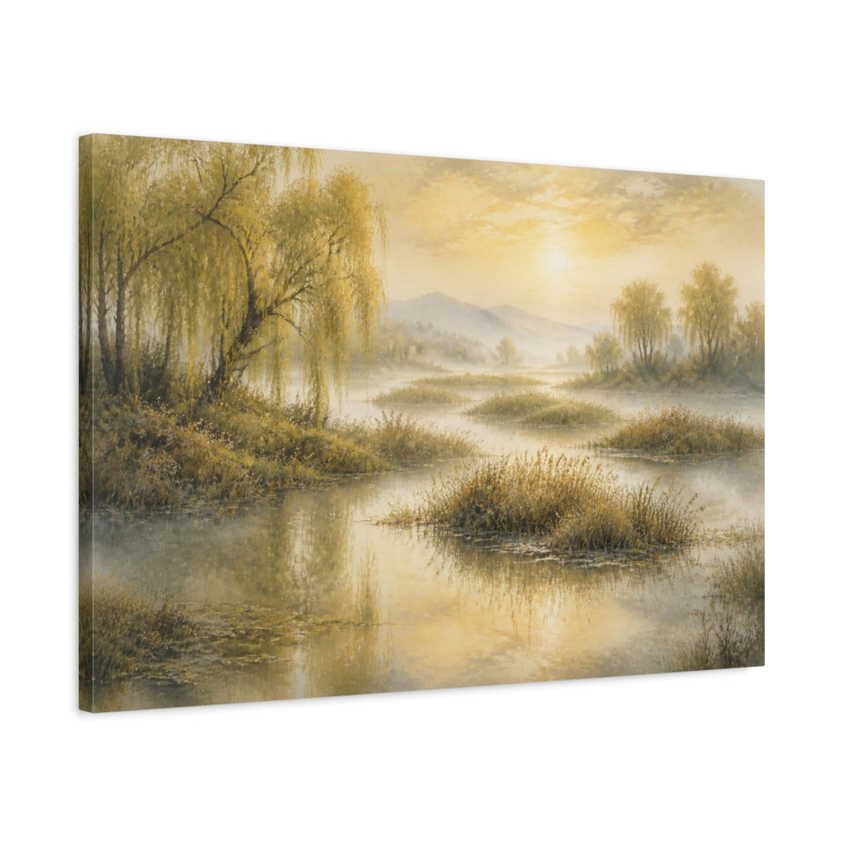 Side Mockup 2. Willow Marsh Landscape shown as canvas print