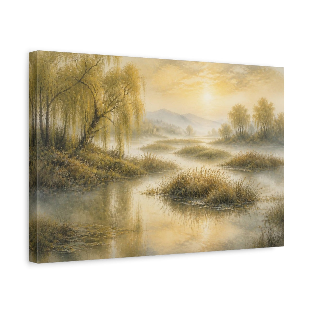 Side Mockup 4. Willow Marsh Landscape shown as canvas print