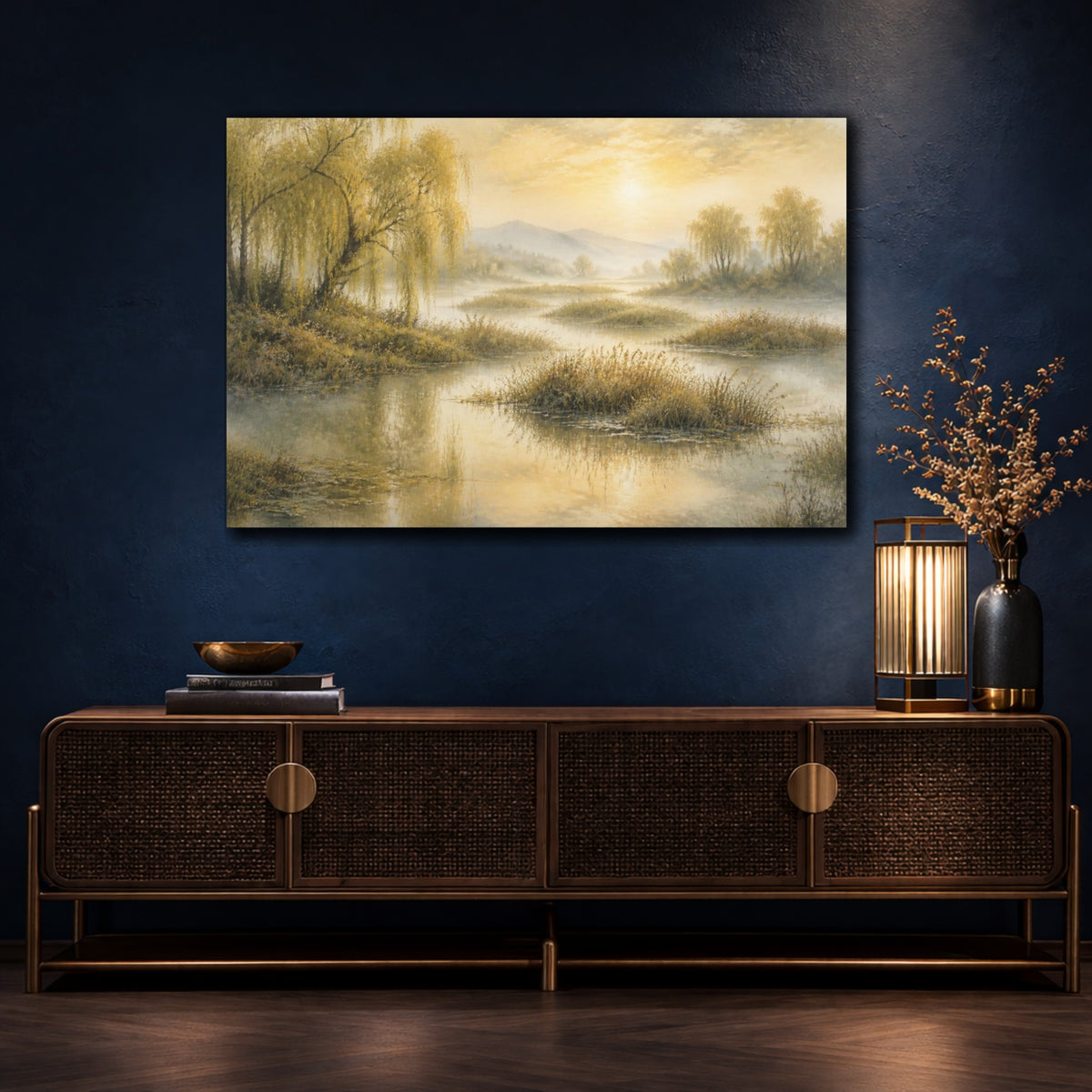 Mockup 4. Willow Marsh Landscape shown as canvas print