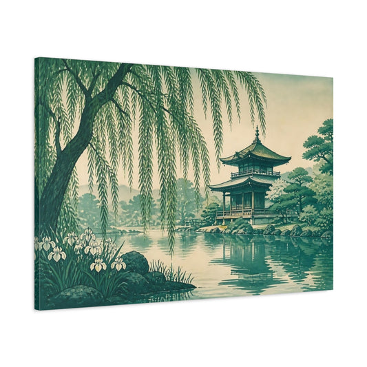 Main Mockup. Willow Pavilion At Pond shown as canvas print