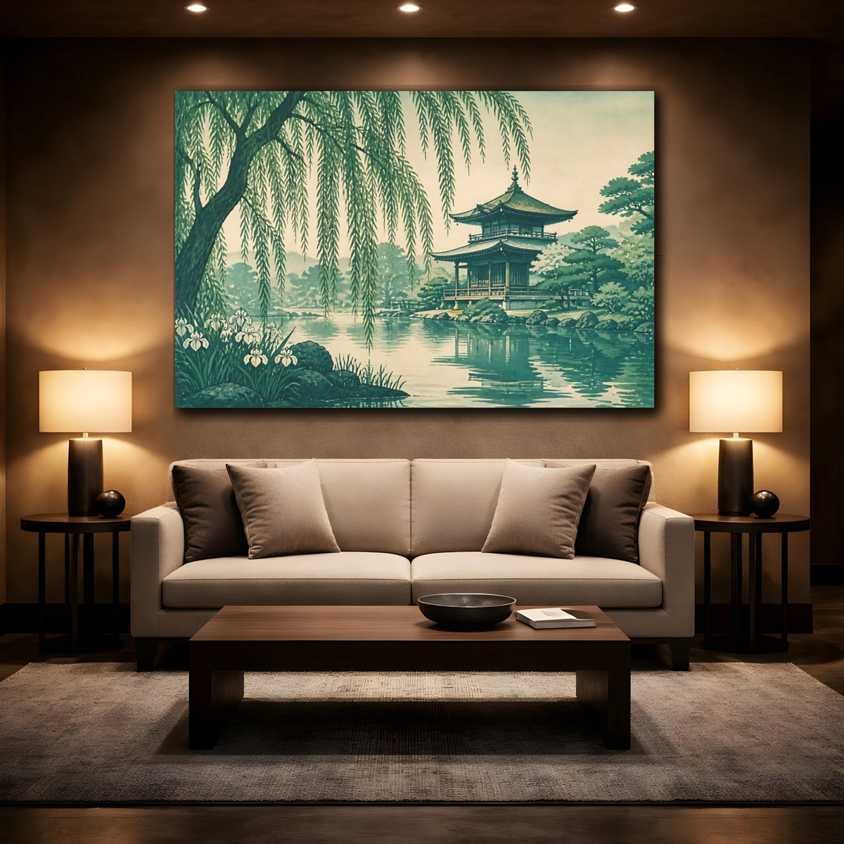 Mockup 2. Willow Pavilion At Pond shown as canvas print