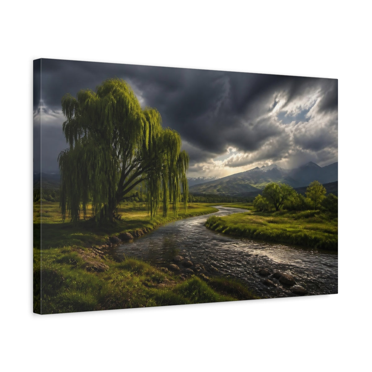 Side Mockup 3. Willow River Landscape shown as canvas print