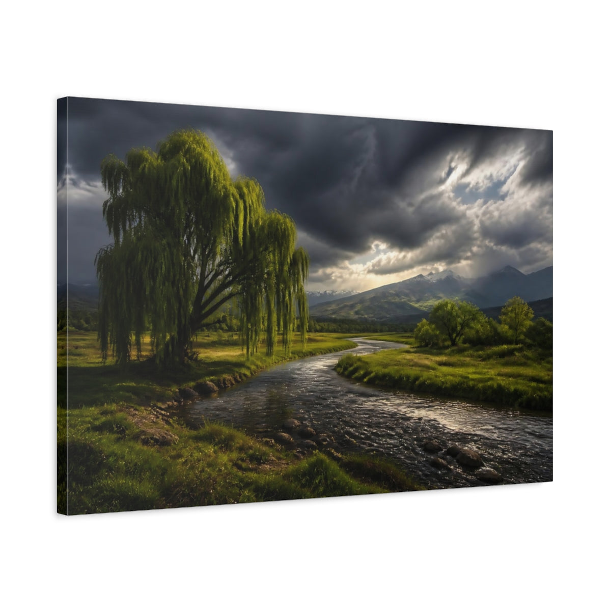 Side Mockup 2. Willow River Landscape shown as canvas print