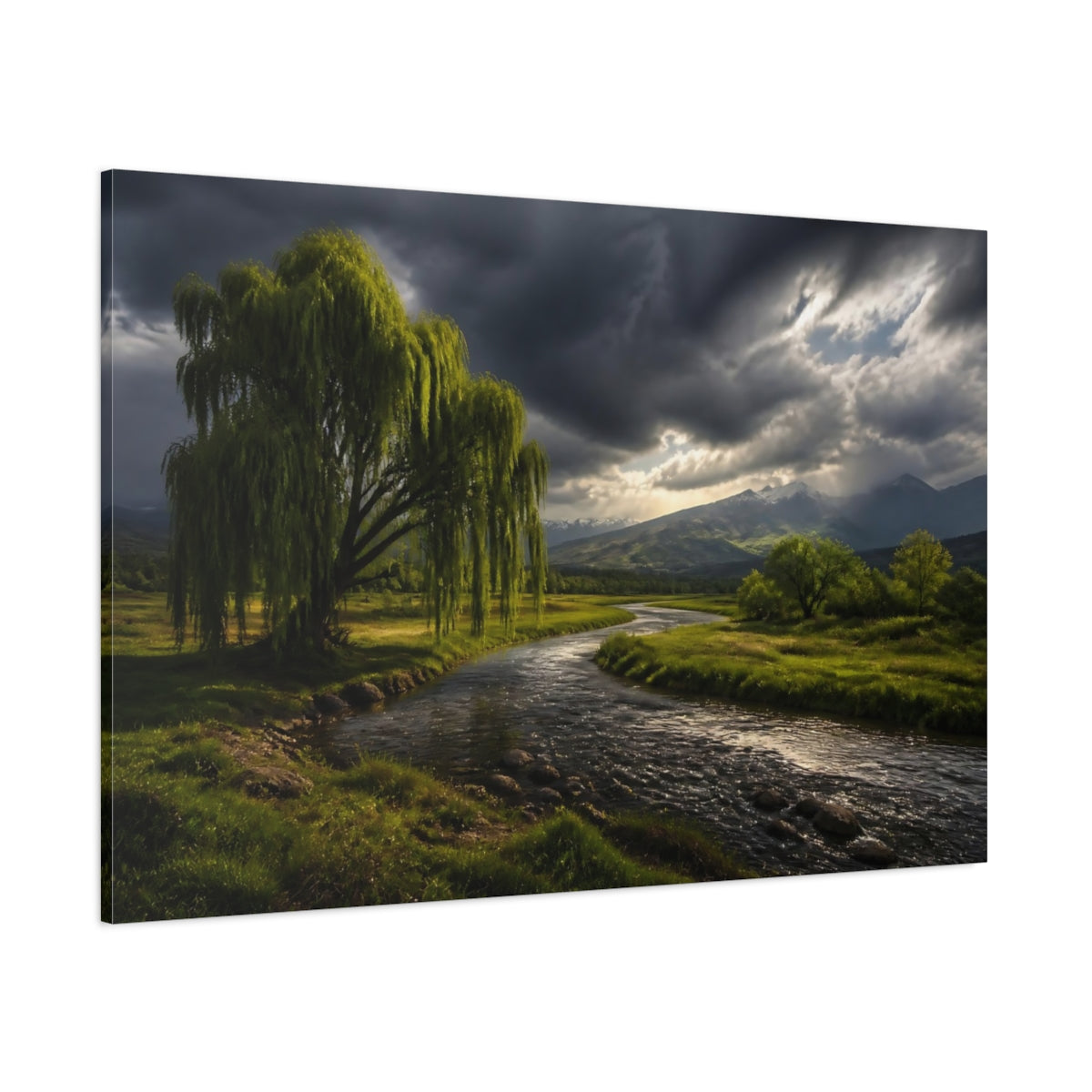 Side Mockup 1. Willow River Landscape shown as canvas print