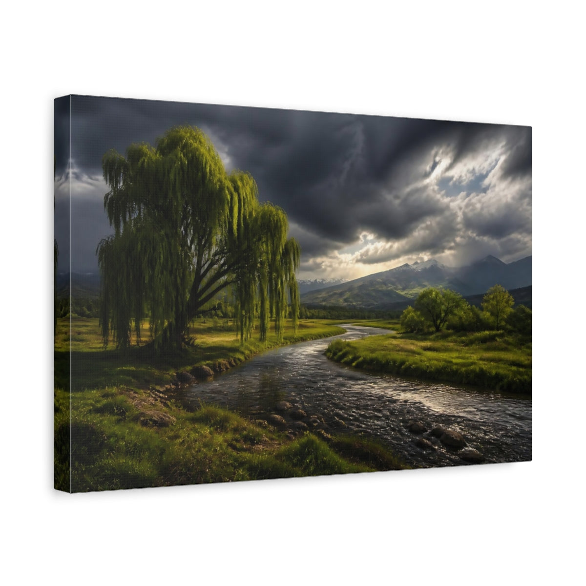 Side Mockup 4. Willow River Landscape shown as canvas print